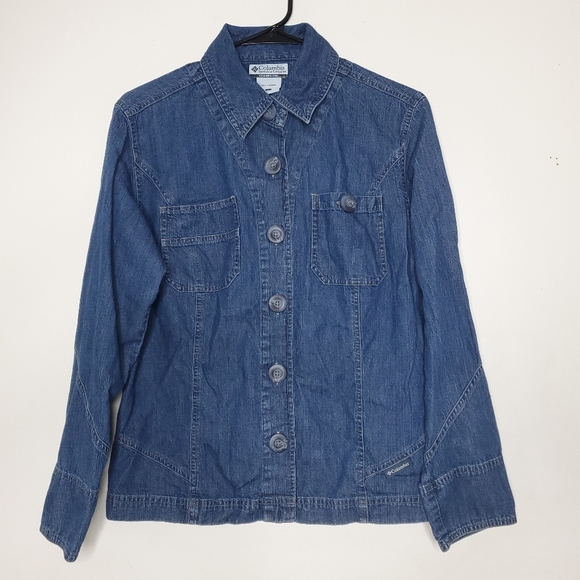 Columbia Womens Denim Jacket Size L Blue Utility Y2K Workwear Outerwear Normcore - Picture 1 of 14